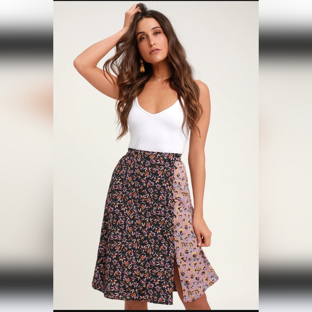 Band of Gypsies 2-tone Floral Midi Skirt